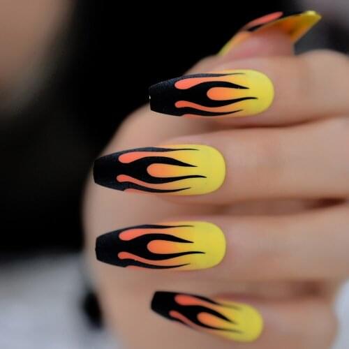 Pre-Design Fire ExtraLong Press ON Nails Coffin Reuseable Dedachable Nails Art FIngernails Supplies Wholesale For Professional