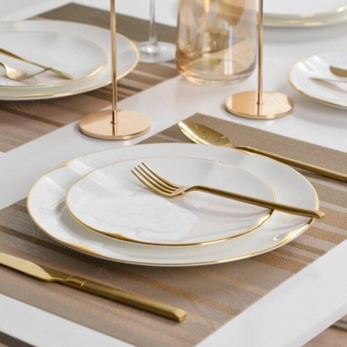 Golden Stroke Ceramic Plate Simplicity Western Steak Dishes Restaurant Serving Tray Dining Table Main Course Kitchen Tableware
