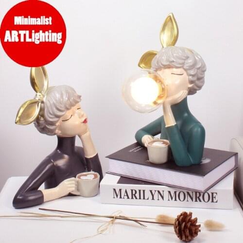 Creative Girl Ornaments Modern Bed Side Table Lamp For Bedroom Table Light Tiffany Lamp Bed Lamp Bedside Lamp Porch Crafts Hou