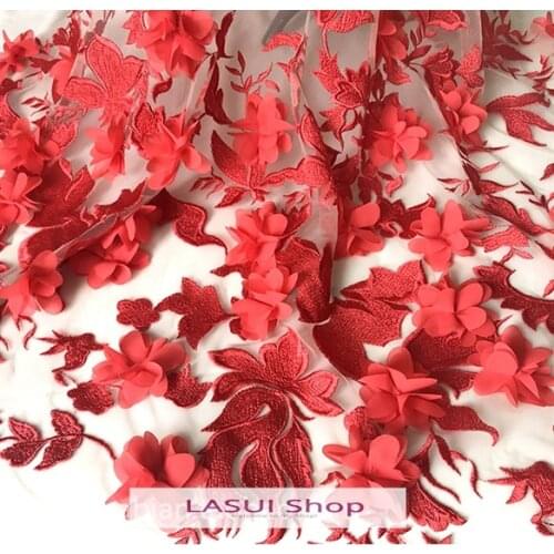 LASUI 2019 NEW 2 yards FOR Wedding dress skirt decorative cloth X0543 High quality RED 3D flower embroidered mesh lace fabricX05