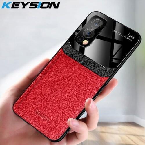 KEYSION Fashion Case for OnePlus Nord 2 5G Leather Glass Silicone Shockproof Phone Back Cover for OnePlus Nord N100 1+ N10 5G