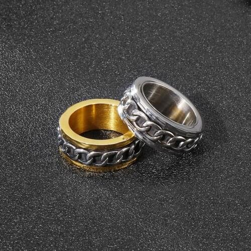 European and American mens personality stainless steel index finger ring fashion titanium steel chain ring can rotate