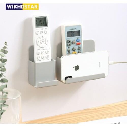 WIKHOSTAR Wall Mounted Remote Control Holder Mobile Phone Plug Holder Air Conditioner Remote Storage Box Multifunction Organizer