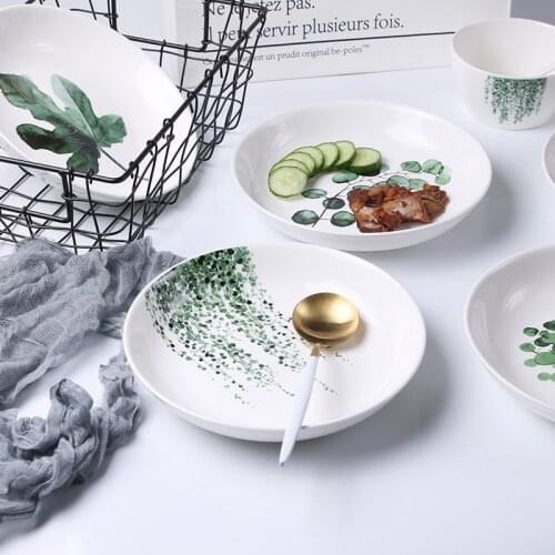 Nordic Green Plant Plate Creative Ceramic Plate Household Meal Tray Fruit Plate Ins Tableware Ceramic Bowl Dish & Plate Set