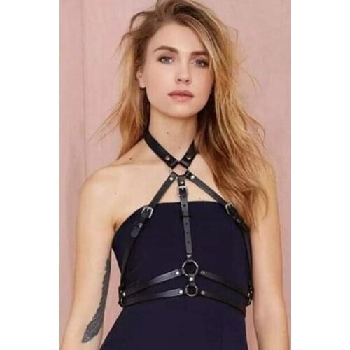 2017 New Women Men Cool Handmade Oversized Choker Necklace Fetish Harajuku Leather Collar Bondage Harness Body Necklace