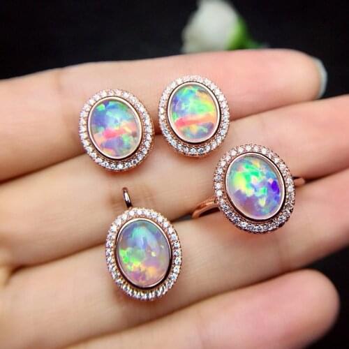 Opal Set 100% Opal jewelry set Natural And Real Opal 925 sterling silver 1pc pendant,1pc ring,2pcs Earring