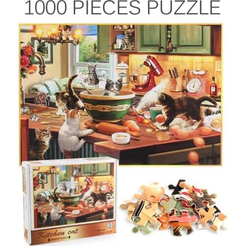 Mini Jigsaw Puzzles 1000 Pieces Wooden Assembling Picture Kitchen Cat Puzzles Toys For Adults Children Kids Home Game Toys