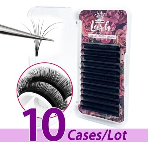 10case/lot 2021 hot selling 8-20mm false eyelashes extensions easy fanning eyelashes extensions blooming lashes extension vendor
