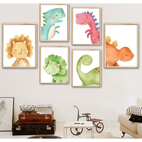 Triceratops Tyrannosaurus Stegosaurus Cartoon Wall Art Canvas Painting Nordic Posters And Prints Wall Pictures Kids Room Decor