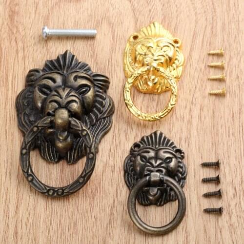 Antique Furniture Handles Vintage Lion Head Cabinet Knobs and Handles Furniture Door Cabinet Drawer Pull Handle Knob Ring