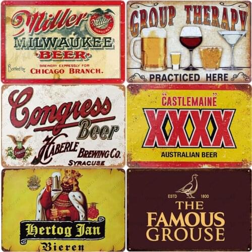 Beer Retro Metal Tin Sign Plaque Vintage GROUP THERAPY Painting Pub Cafe Wall Decor Free Beer Art Poster Bar Decoration A438