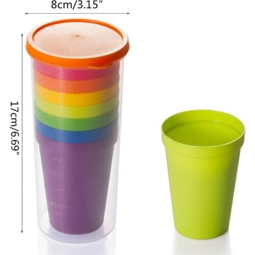 HUYU 7Pcs Biodegradable Healthy Tumbler Anti-slip Drinking Cup Portable Juice Rainbow Cup Storage Cup Portable Picnic Mug