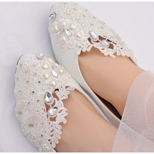 Ivory pearls 5cm middle heel wedding shoes bride HS381 lace applique crystal decoration bridal bridesmaid party dress pump