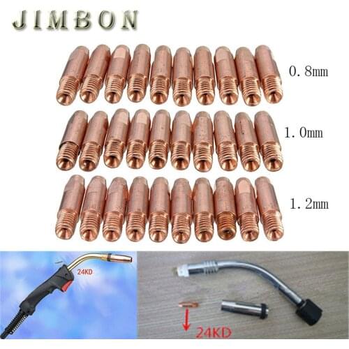 10Pcs MB 24KD M6 MIG/MAG Welding Torch Contact Tip Gas Nozzle 0.8/1.0/1.2mm M6*27mm