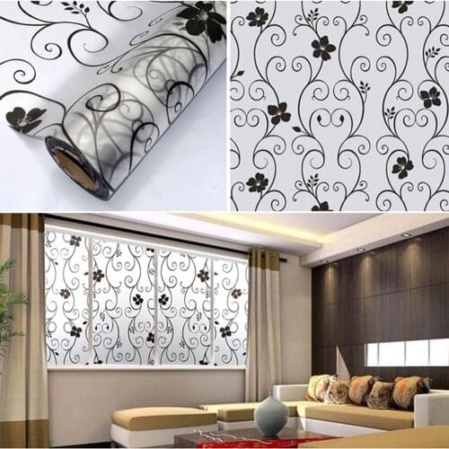 Bedroom Waterproof Frosted Opaque Glass Window Film Frosted Black Pattern Privacy Protection Glass Sticker 45x100cm TW225