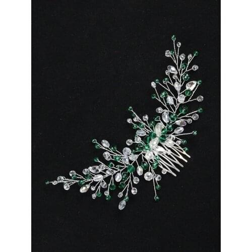Green Crystal Hair Comb Bohe Women Hairpieces Woodland Flower Hair Jewelry Female Festival Hair Accessories Wedding Headbands