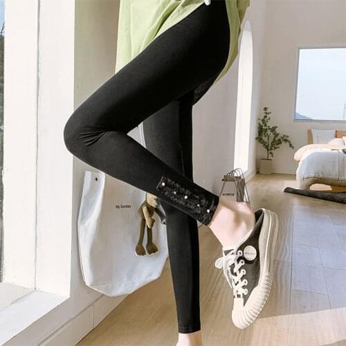 Women Leggings Lace Beading Sexy Fitness Leggins Elastic High Waist Casual Spring Summer New Thin Push Up Slim Stretch Legging