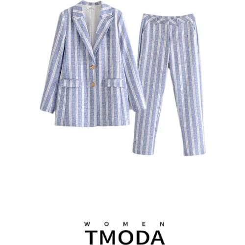 TMODA702 High Quality Business Suit Womens 2021 Season New Striped Jacket Women Slim Trouser Suit Female Office Tops and Pants