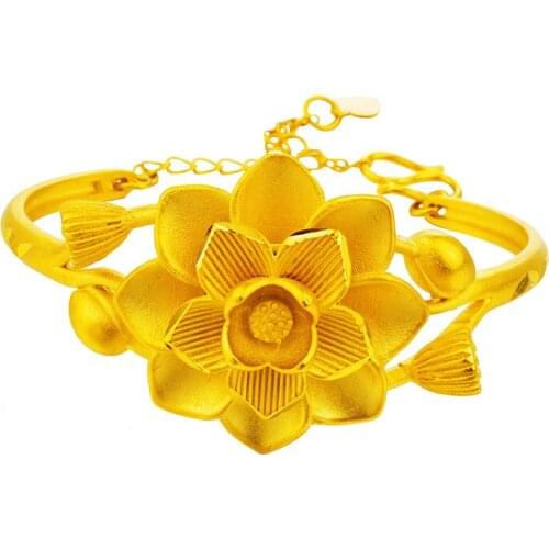 2019 Fashion gold Lotus Flower Bracelet Top Quality 24K Gold bracelets for women female birthday gold 24K jewelry wedding gifts