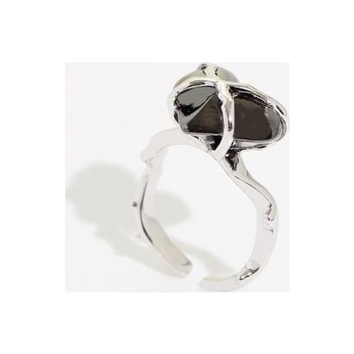 Metal wind love glass jewel heart-shaped ring live mouth European and American ins women fashion exaggerated ring