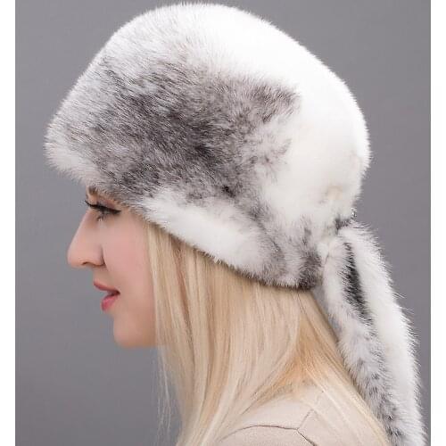 Winter Imported High Quality Soft Mink Fur Grass Hat Women Whole Mink Warm Ear Protection Hat Ross Mink Barrel Cap Hot Sale
