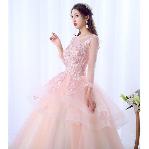 100%real light pale pink fairy long sleeve cosplay ball gown royal princess Medieval Renaissance Victorian dress Belle ball