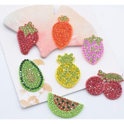 14Pcs Strawberry Watermelon Carrot Pineapple Avocado Cherry Rhinestone Patches for Clothes Decor Headwear Hair Clips Appliques