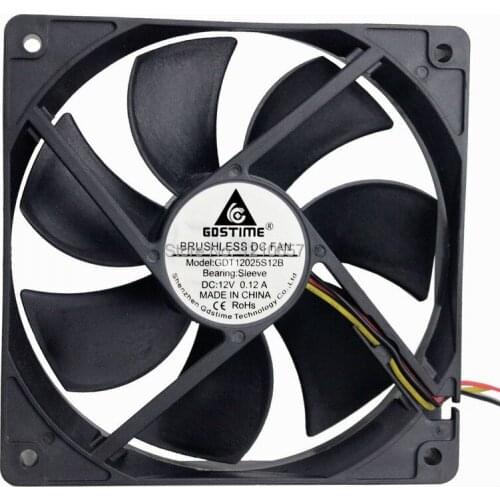 2 PCS LOT DC 12V 3Pin Cooler Cooling Fan 120x25mm 12025 12cm 120mm