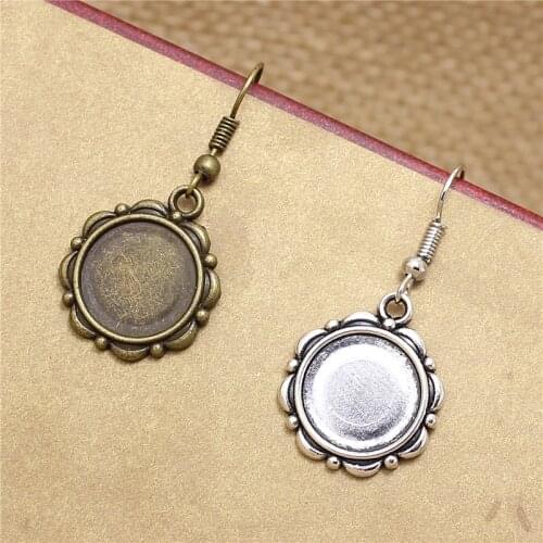 20pcs 14mm two color Round Cabochons Setting Earring Base Blank Tray Cabochon Cameo Settings Fit Dangle Earring DIY T577