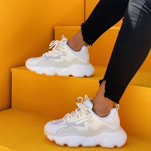 2021 Women Lace Up Mesh Platform Solid Sneaker Woman Summer Breathble Vulcanized Female Casual Shoes Ladies Size 40 Footwear