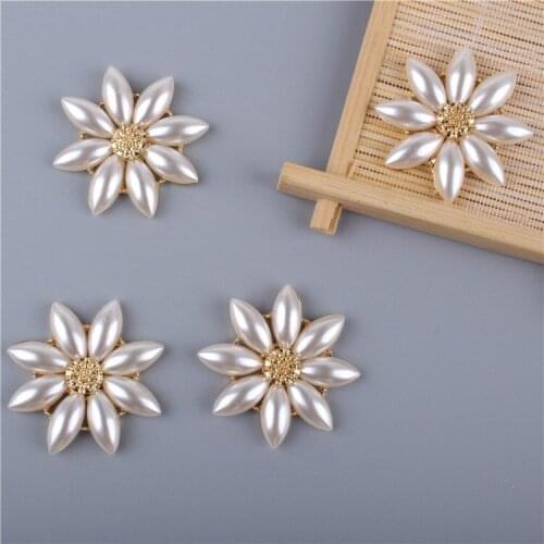 5PCS Pearl Flower Alloy Flower Plate Button DIY Hand Sewing Button Clothing Textile Decoration Accessories Jewelry DIY