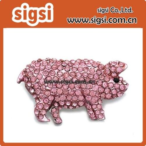 100pcs/lot 45mm Pig Farm Animal Brooch Pin Light Pink Rhinestones Pig Pendant