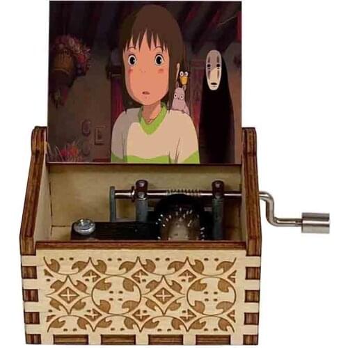Wooden Carved Music Box Spirited Away Music Theme Daughter/Son Christmas Home Craft Decoration Gift