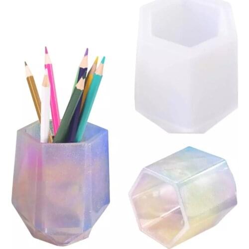 Diy Silicone Pen Holder Shape Epoxy Mold Hexagon Rround Silicone Molds For Resin Coaster Flower Pot Pen Holder Candle Holder