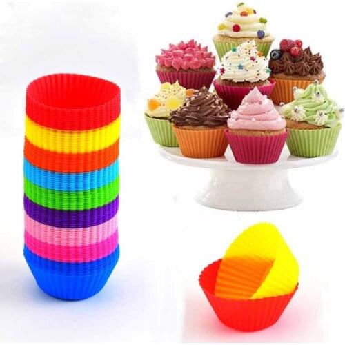 Teyaao 4pcs/Set Silicone Cake Mold Round Shaped Muffin Cupcake Baking Molds Kitchen Cooking Bakeware Maker DIY Cake