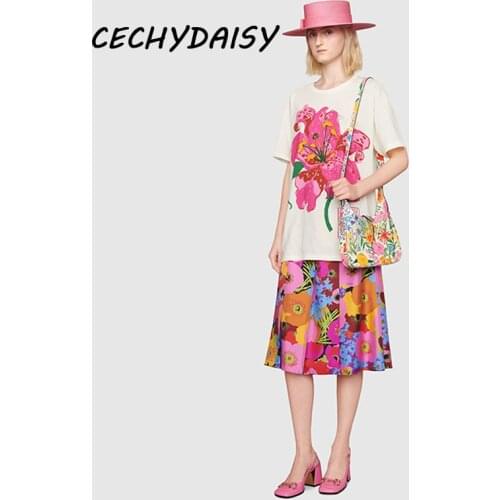 Tshirts 2021 Spring Woman Summer New Fashion Harajuku Vintage Floral Printed Short Sleeve Casual Clothes Y2k Tops Bts t Teeshirt