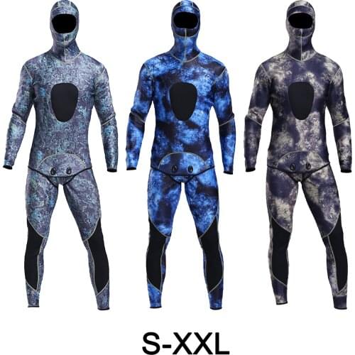 Wetsuits Mens 3MM Thermal Neoprene Scuba Diving 2-Piece Hooded Scuba Diving Suit Skin Spearfishing Full Body Covered Jumpsuit
