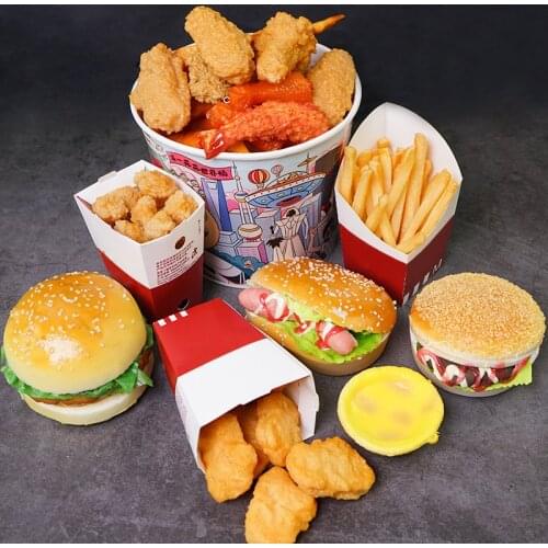 Simulation Fried Chicken Model Food Photo Prop Artificial Hamburger Fake French Fries Cake Funny Toys Fast Food Shop Display Dec