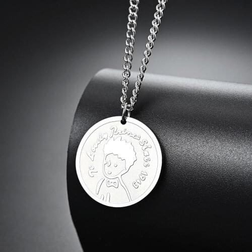 INSCHIC High Quality Hip Hop Round Little Prince Pendant Necklaces For Man Boyfriend Unix Women Stainless Steel Sweater Chain