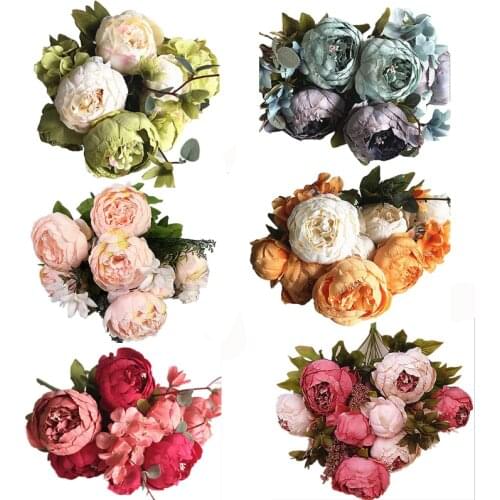 8 Head Artificial Silk Peony Flower Bouquet For Bride Home Wedding Decoration European Cheap Vase Table Arrangement Fake Flowers