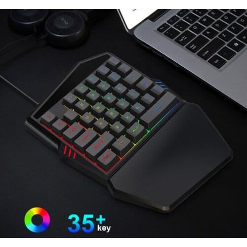 U2JE 35Keys RGB Luminous Backlight Small Keyboard Single Hand Gaming Keyboard Dedicated Media Keys & Dial Classic Black
