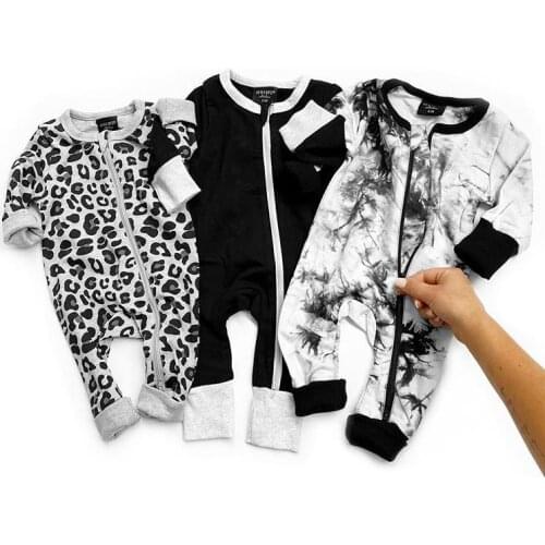 2021 Newborn Baby Boys Fall Spring Zipper RomperTrendy Print Long Sleeve Crew Neck Jumpsuit Playsuits