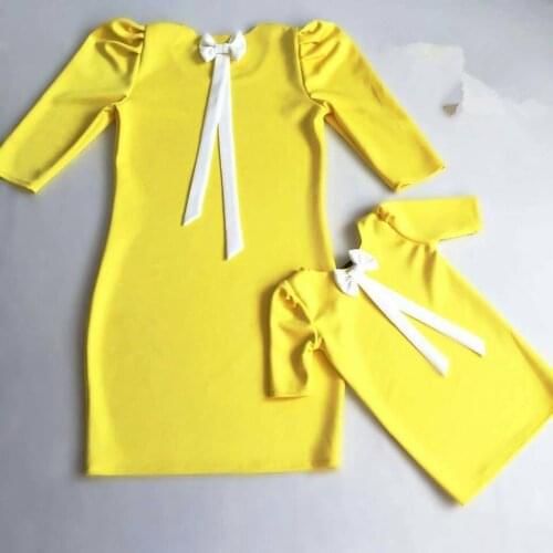 Mother-Daughter Matching Outfit Solid Color Mens Bow Short-Sleeved Group Parent-Child Matching Outfit