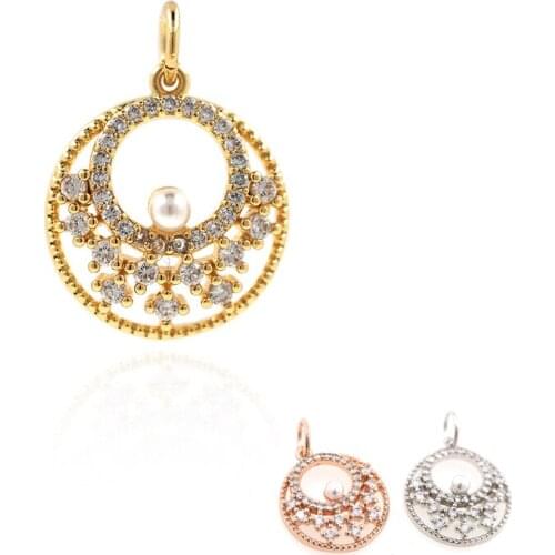 Round Hollow Pendants Brass Zircon Geometrical Charms DIY Jewelry Bracelet Earrings Making Accessories