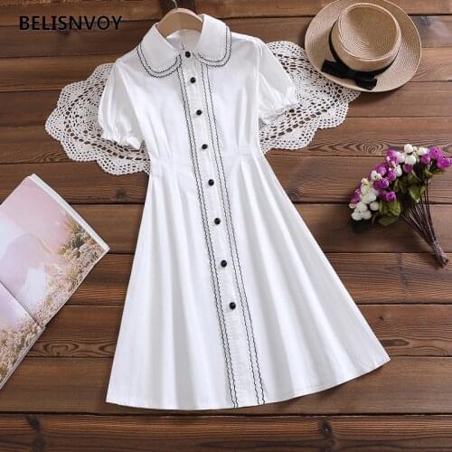 Ins Super Fire Peter Pan Collar Cute Mini Dresses Women Korean Japanese Style Flhjlwoc Date Girls Party White Button Shirt Dress