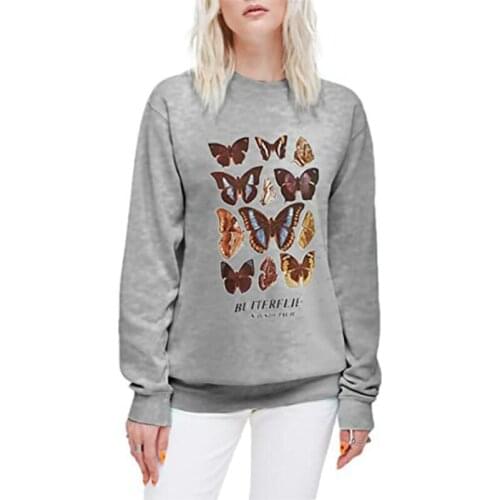 Fashion Streetwear 2021 Women Loose Hoodies Adults Casual Style Butterfly Pattern Long Sleeve O-neck Sweatshirts