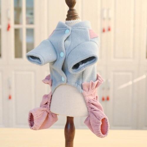 Fashion Stylish Puppy Winter Warm Overalls Patchwork Dog Jumpsuit Bow-knot Design for Daily Wear