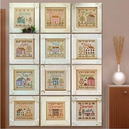High Quality Avilable Embroidery Cross Stitch Kit House From January To December 16CT/14CT/11CT/9CT
