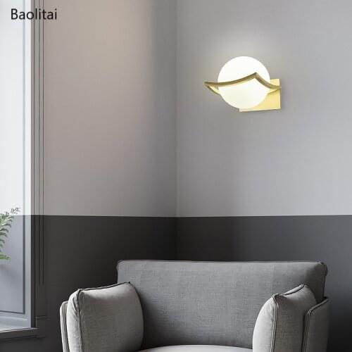 Nordic Pure Copper Wall Lamp E27 220V Modern TV Backdrop Bedside Bedroom Living Childrens Room Glass Ball Home Decoration Light