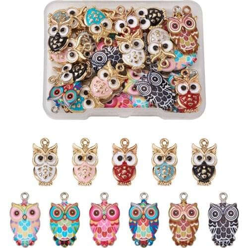 33pcs/Set Mixed Color Alloy Enamel Owl Pendants Animal Enamel Charms for Necklace Earrings Jewelry Making DIY Findings Handmade